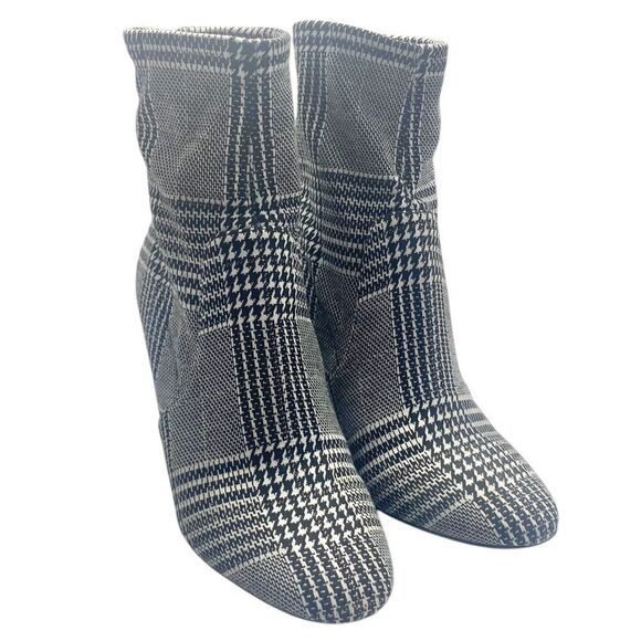 ALDO Lovelee Black White Houndstooth 3.5” Heeled Back Zip Bootie Classic Boots S - Picture 1 of 8